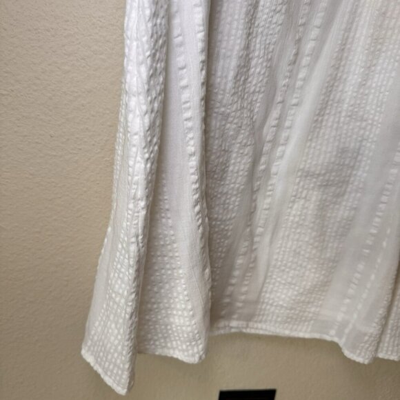 LOFT Midi Dress Medium Petite Stretch White Cotton Short Puff Sleeve - Picture 3 of 7